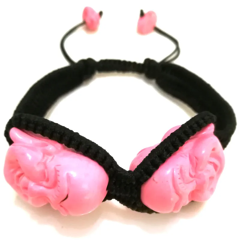 8 inches 25x30mm Pink Turqoise Buddha Head Carved Coral Bead Adjustable Bracelet