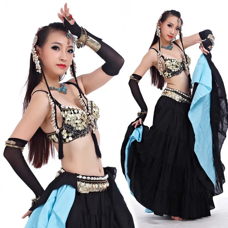 Women Tribal Style Belly Dance Costume Outfit 2 Pics Suit of Bras & Belt 32-34a/b/c