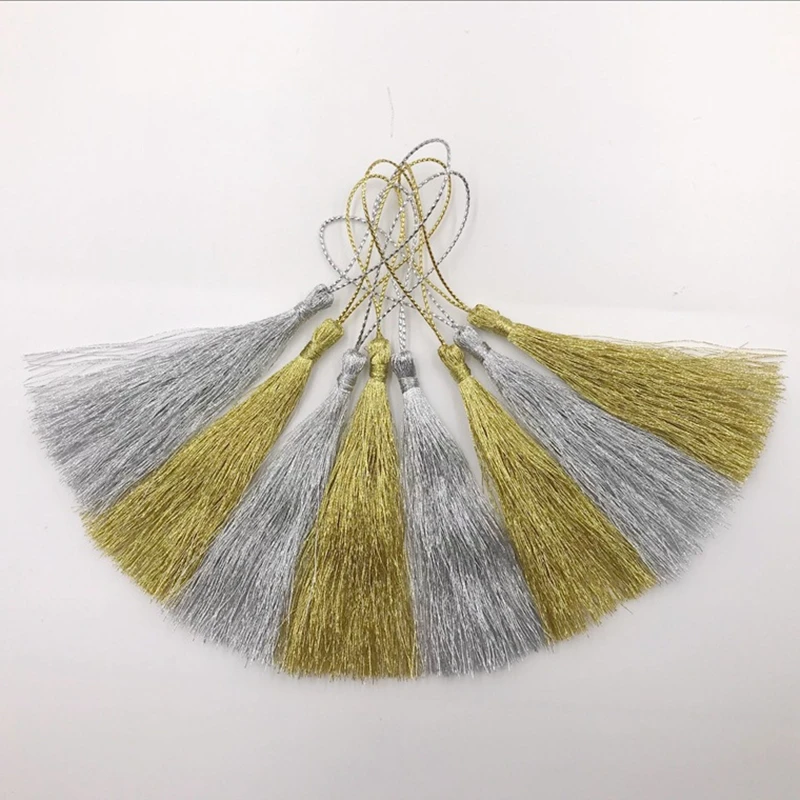 50PCS Gold Silk Silver Silk Tassels Pendant Jewelry Curtain Garments Decorative Accessories Key Bag Pendant Craft Tassels DIY