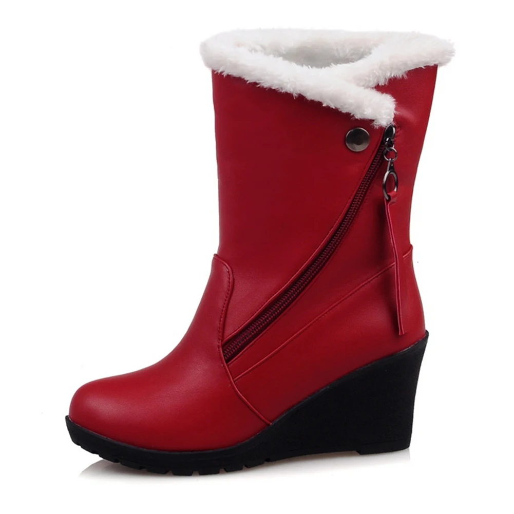 DoraTasia New Plus Size 30-52 Comfort Wedges Booties Ladies Winter Warm Ankle Snow Boots Women 2019 Fashion High Shoes Woman