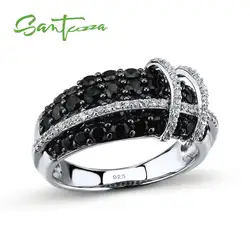 SANTUZZA Silver Ring For Women 925 Sterling Silver Top Quality AAA+ cubic zirconia Natural Black Stones Ring Fashion Jewelry