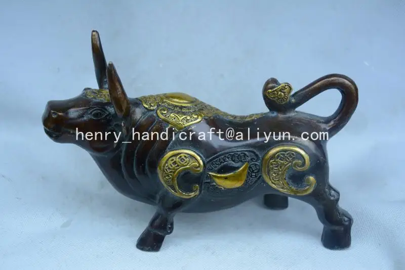 

Rare Old Qing Dynasty brass statue,gilt cow, free shipping