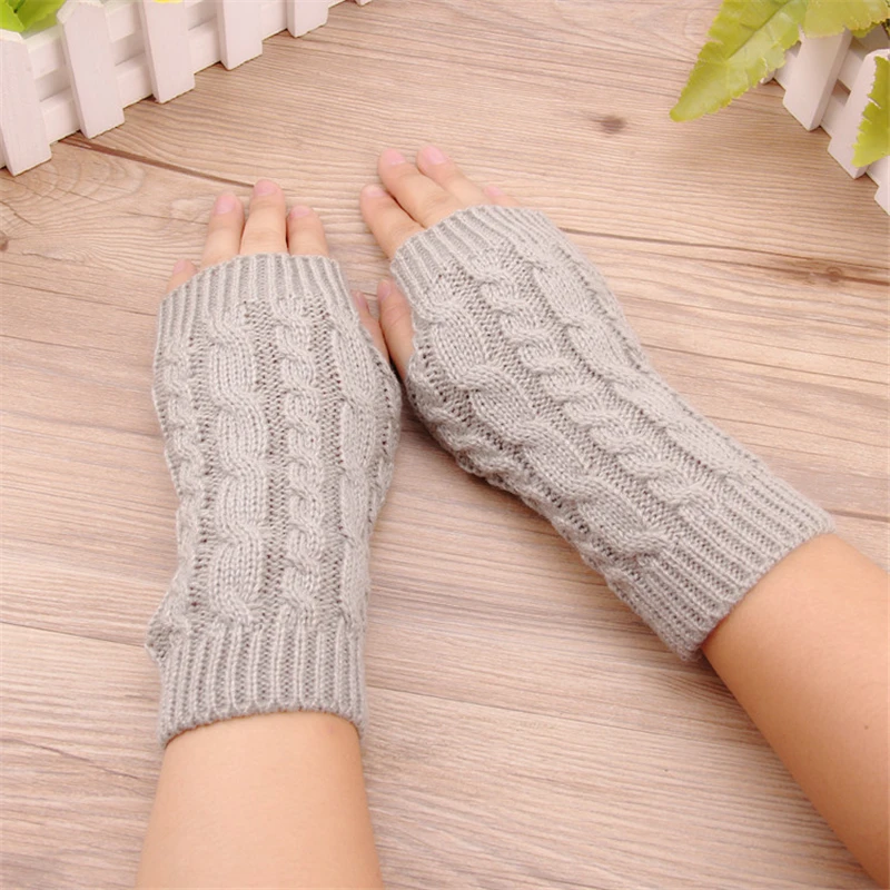 Winter New Warmer Women Gloves Stylish Hand Gloves Girl Arm Crochet Knitting Twist Pattern Diamond Mitten Warm Fingerless Gloves