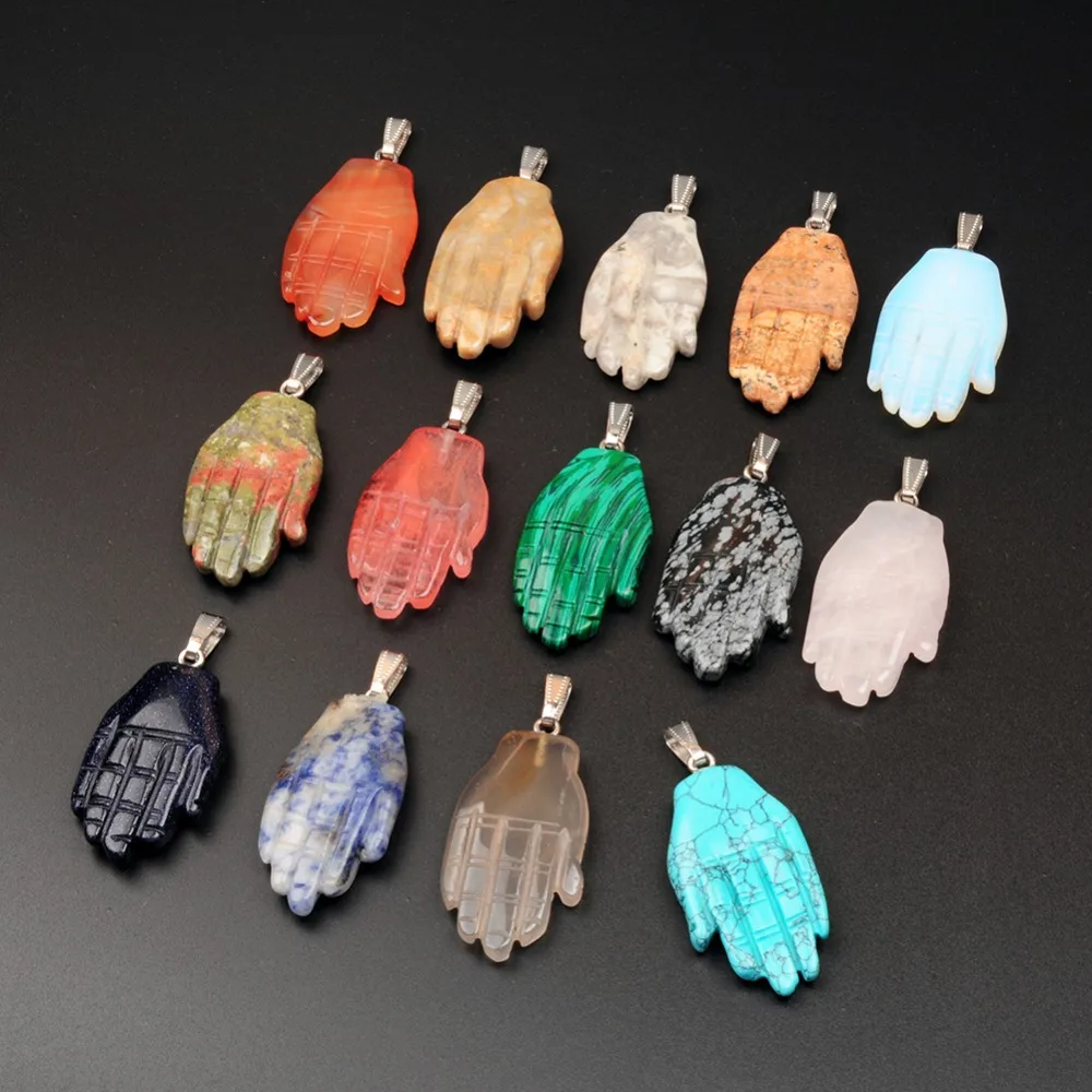 12pcs/lot Blood Stone Rhodonite Sodalite Hand Shape Palm Natural Stone Creative Pendants Charms Pendulum for Jewelry Making Free