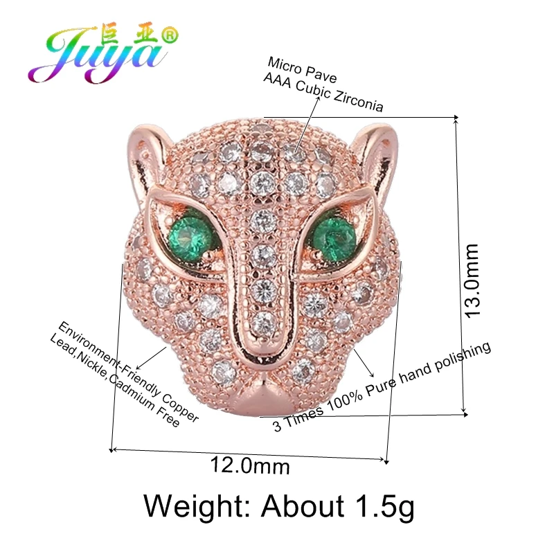 Juya 4 Pcs/Lot DIY Decoration Animal Charms Lion Panther Tiger Leopard Head Beads For Natural Stones Beadwork Jewelry Making