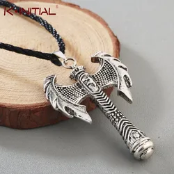 Kinitial Two Colors Mens Pendants Necklaces Axe Head Norse Viking Runes Scandinavian Pendant Necklace Amulet Choker Jewelry