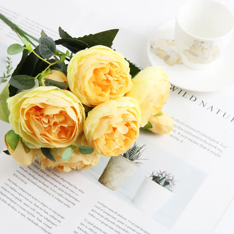 1 Bundle Silk Pfingstrose Bouquet Hause Dekoration Zubehör Hochzeit Sammelalbum Gefälschte Pflanzen Diy Pompons Künstliche Rosen Blumen – Detail 10