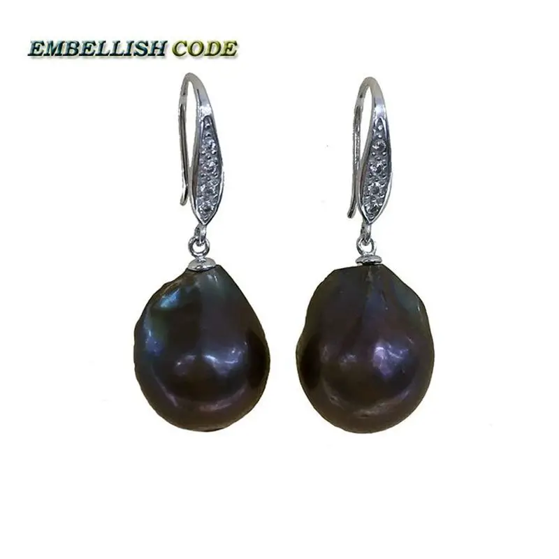 special baroque pearl flame ball stely hook dangle earring black blue brown colorful natural pearls 925 Sterling silver for lady