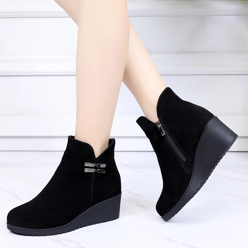 GKTINOO 2024 Genuine Leather Warm Winter Boots Shoes Women Ankle Boots Female Wedges Boots Women Boot Platform Shoes