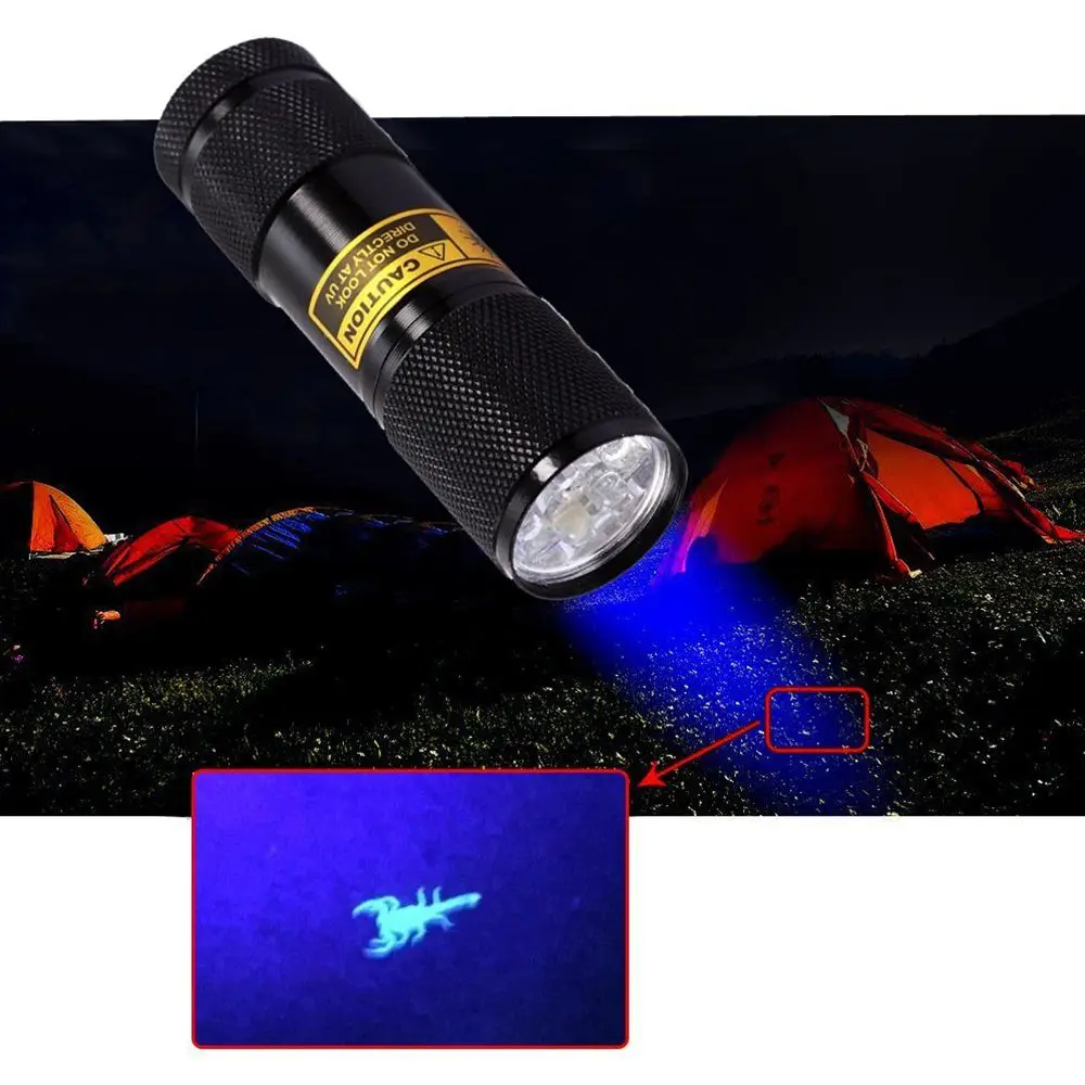 ALONEFIRE 395nm 9 Led Ultra violet light Cat Dog Pet urine Money Hotel Scorpion Travel UV Detector Lamp flashlight AAA battery