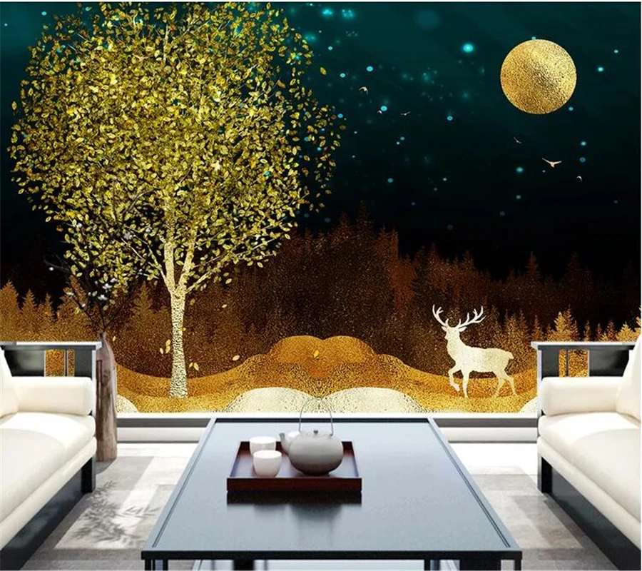 

wellyu Custom wallpaper papel de parede New Chinese abstract golden fortune tree elk landscape background wall decoration 3d