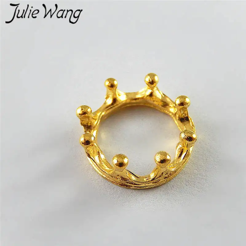 Julie Wang 10PCS Gold Color Crown Ring Circular Charms For Necklace Pendants Findings Jewelry Making Accessory Suspension