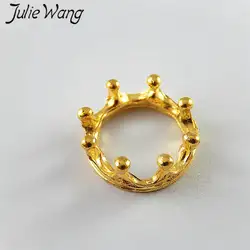 Julie Wang 10PCS Gold Color Crown Ring Circular Charms For Necklace Pendants Findings Jewelry Making Accessory Suspension