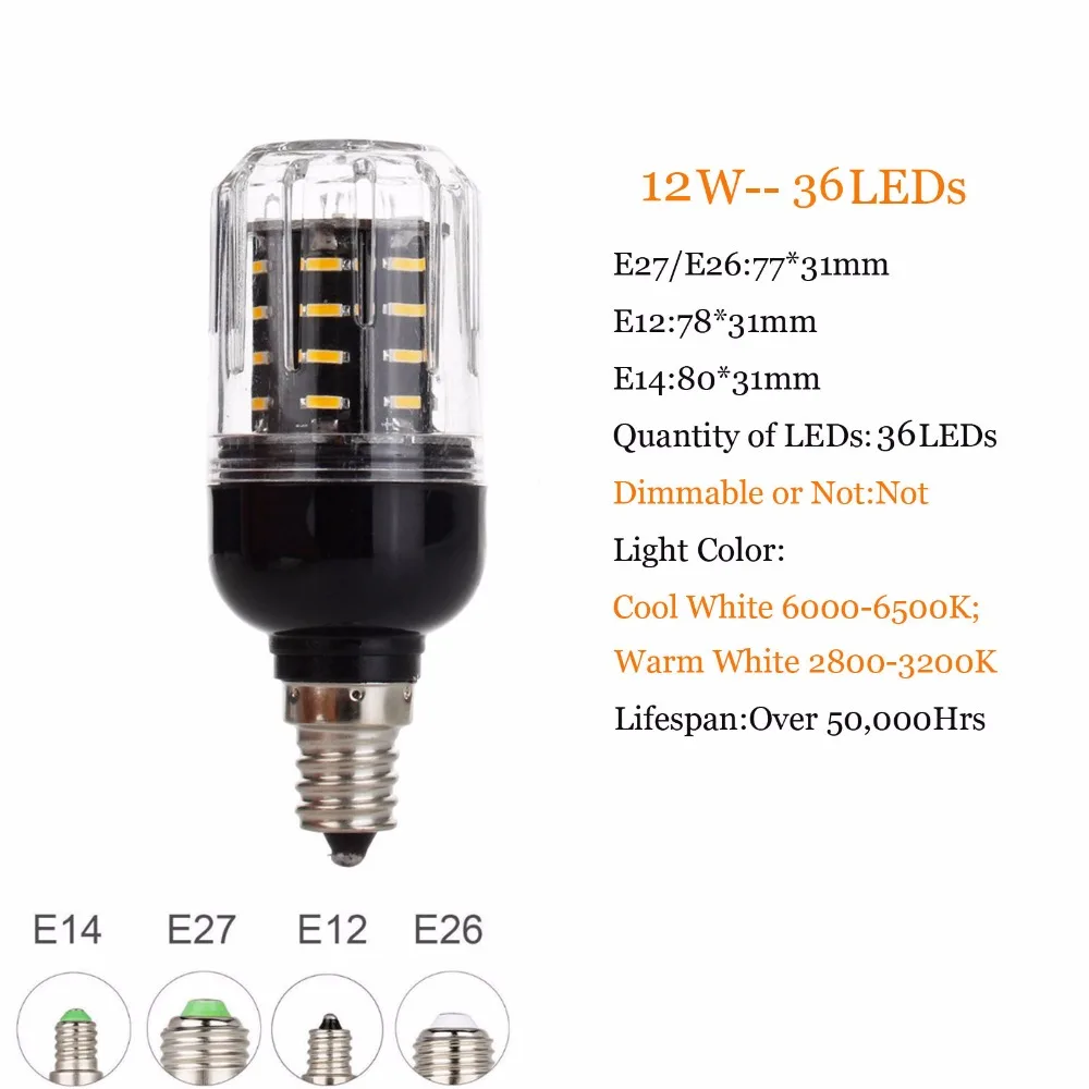 Ampoule LED épis de maïs, nouveau modèle 4014 SMD, E14, E12, 36 gible 72 gible 96 gible, AC 220V 110V, 12W 20W 25W 30W
