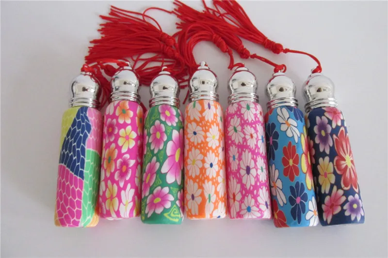 200pcs/lot Colorful Essential Oil Roller Bottles Refillable Bottles With Red Tassels Empty Polymer Clay Perfume Bottle