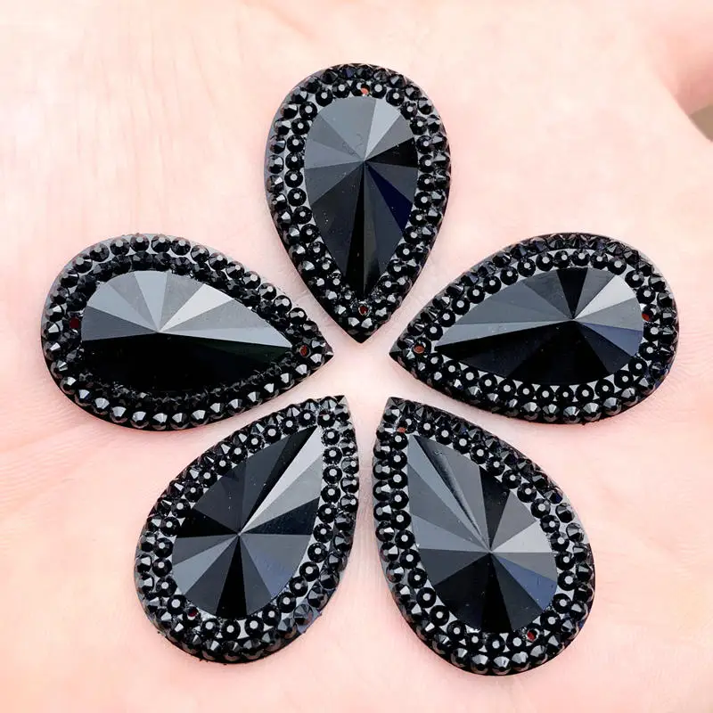 24pcs 20*30mm Strass Black Drop Resin Gems Flat Back For Crystal Crafts Scrapbooking DIY Beaded Creations -S677