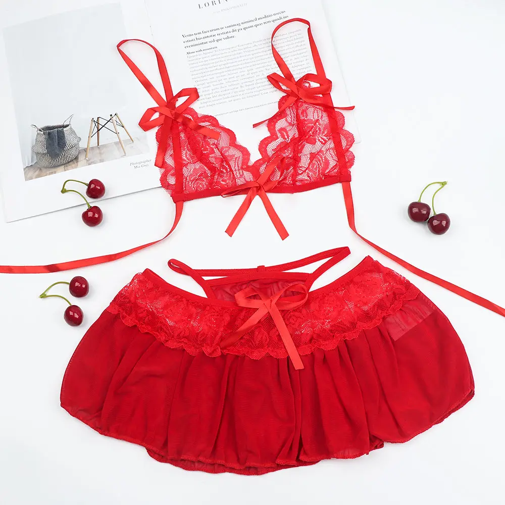 1 Set Sexy Lingerie di pizzo Hot Dress intimo nero rosso reggiseno erotico + g-string costumi Sexy novità uso speciale