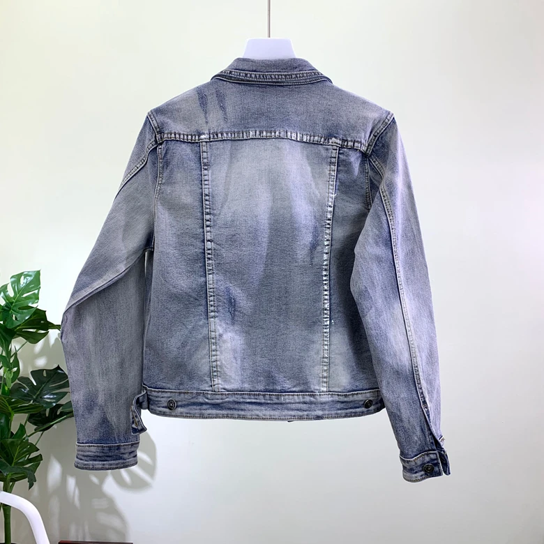 Three-dimensional flowers Denim jackets female single breasted diamond rivet beading denim outwear tops wq1576 dropship