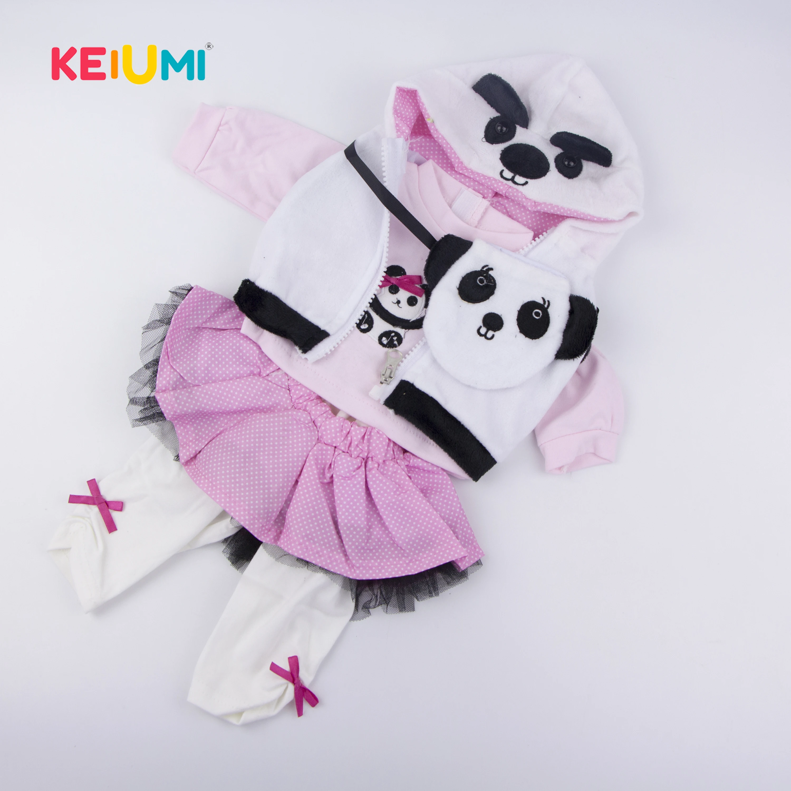 Lovely Panda Baby Girl Clothes sets Black and white Color Suit for 17 inch Reborn Baby Doll With Hat Clothes Doll Clothes Sets