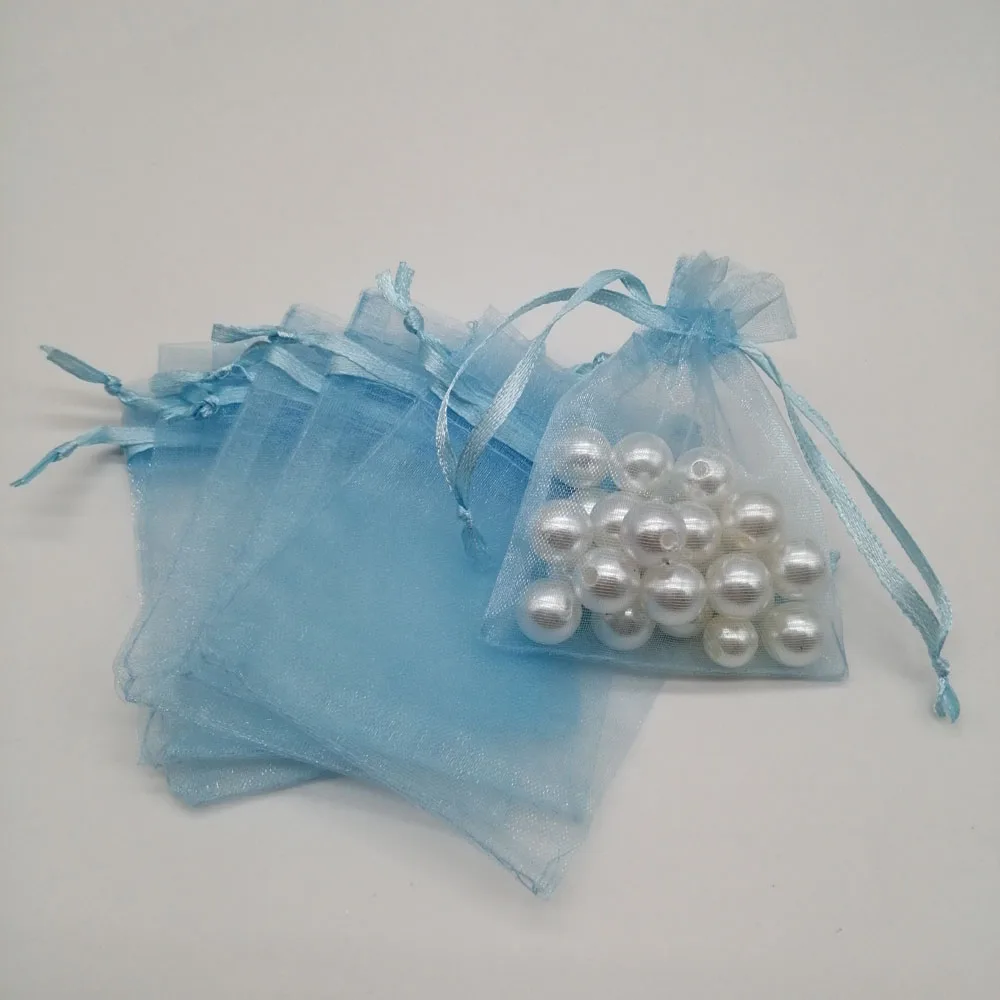 500pcs Organza-Bags Sky Blue Organza Gift Bags For Jewelry Packaging Display Christmas Wedding Jewelry Storage Drawstring Bag