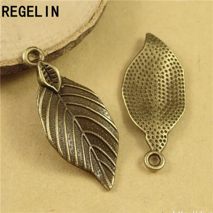 REGELIN Antique Bronze leaf Charm Pendant 10pcs 32x12mm for Diy Necklace Jewelry Making Handmade Craft  jewelry accessories