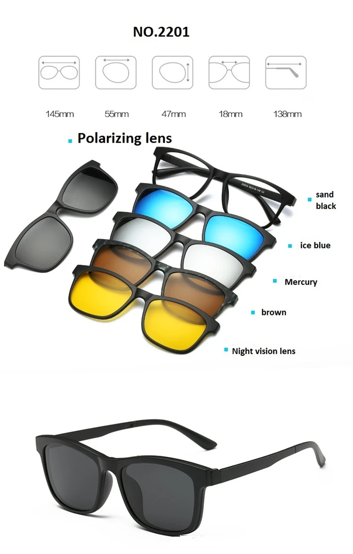 Retro 5 1 polarisierte Myopie Clip Sonnenbrille für Männer Frauen Blaulicht blockiert verschreibung pflicht ige Brillen Dioptrien 0-1-1/2 bis-1,5 – Detail 8