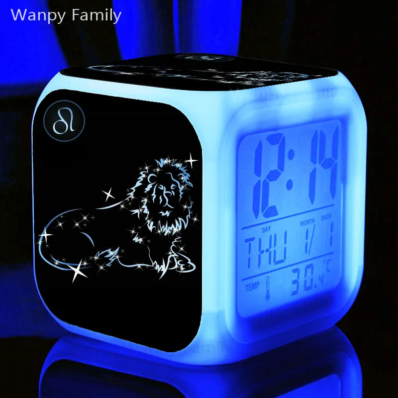 Twelve Constellations Leo Alarm Clock 7 Color LED Glowing Digital Clock For Kids room Multifunction Electronic Alarm Clock