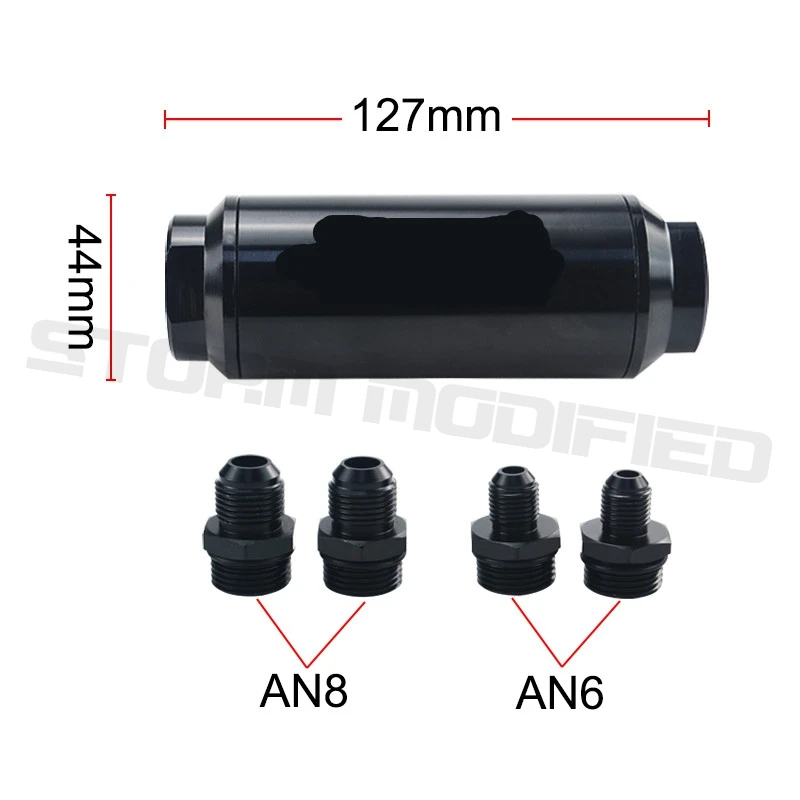 SuTong 44mm Universal Aluminum Alloy Car Fuel Filter Inlet Outlet Filter AN6 AN8 Adaptor Black