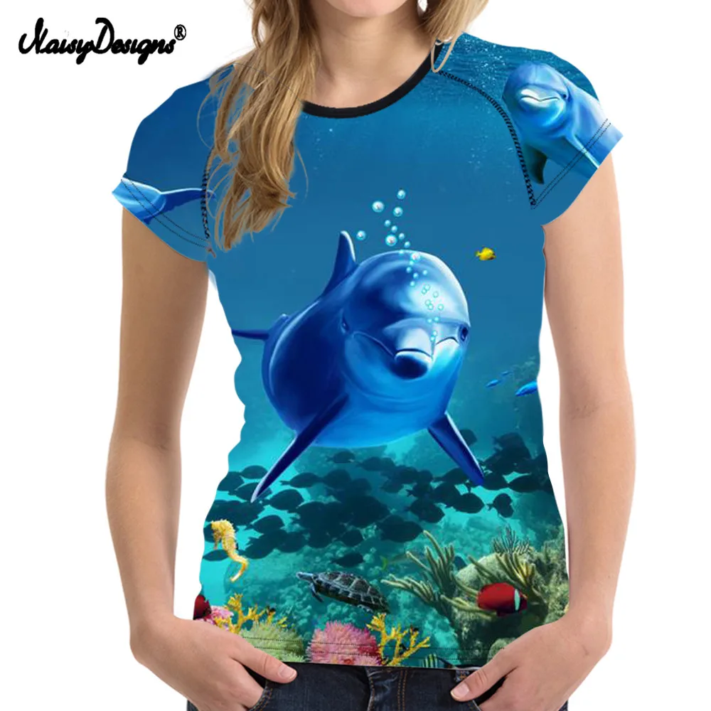 NoisyDesigns Fashion Women T Shirt 3D Sea World Dolphin Print Girls Harajuku Tshirts Summer Short Sleeve Tops Tee Shirt Clothing