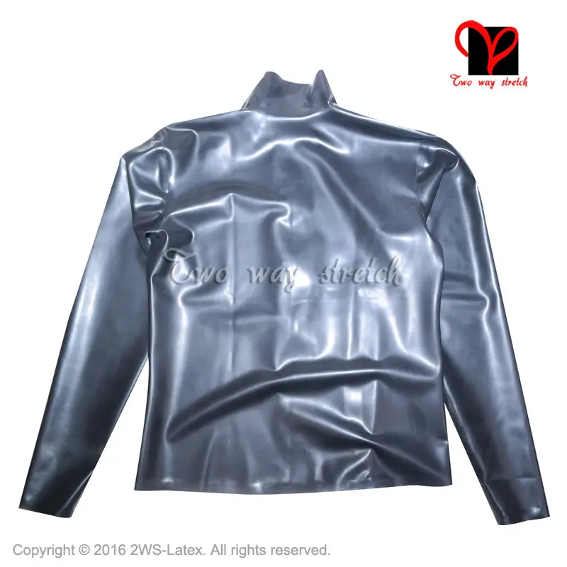 Sexy Hitam Lateks jaket mantel kemeja lengan Panjang Karet Gummi Catsuit Seragam blus blazer Top pakaian pakaian plus ukuran SY-035