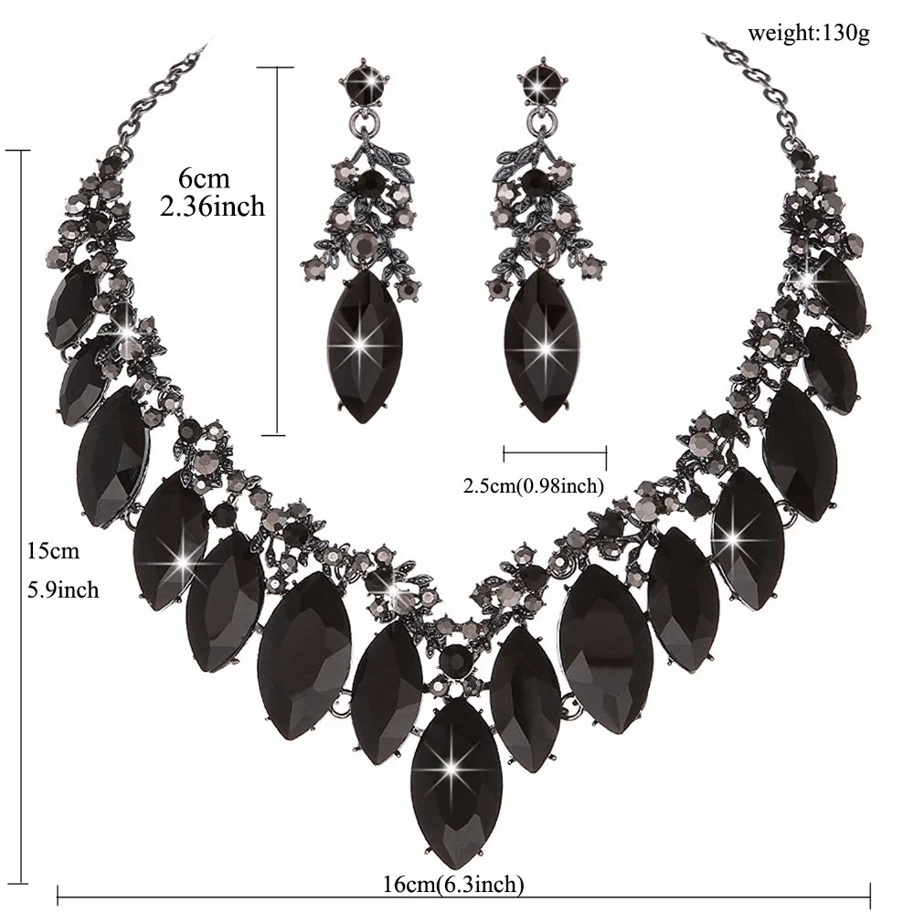 Marquise AB Color Crystal Pageant Bridal Jewelry Sets Women Party Wedding Dress Necklace Earrings Rhinestone For Christmas Gift