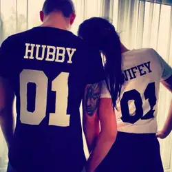 OMSJ Hubby Wifey 01 Couple T-shirt 2024 New Summer Casual Lovers T Shirt Women Men Funny Letter Printing T Shirt Gifts For Loved