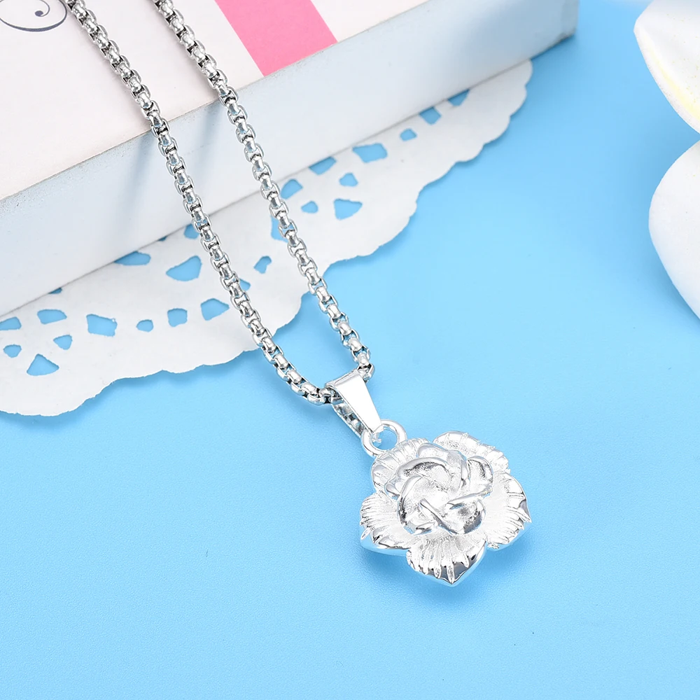 

JJ001 Carnation Long Necklace Vintage Flower Chain Necklace Fashion Funeral Keepsake Jewelry Cremation Necklace for Ashes