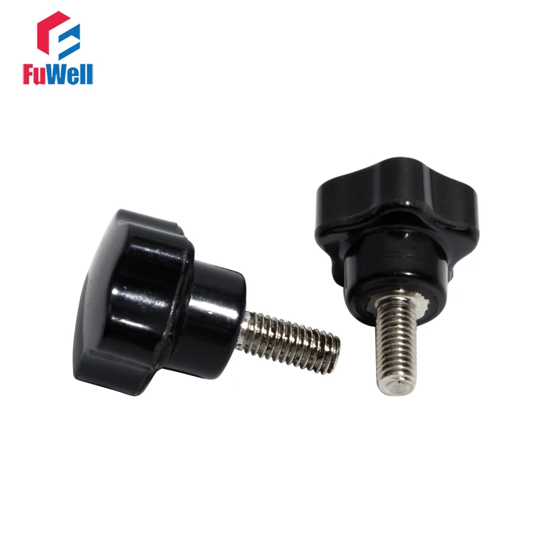 2pcs M6 Thread Star Shape Clamping Handle Bolt Bakelite Hand Knob Tightening Screw Star Knob Black Thumb Nut