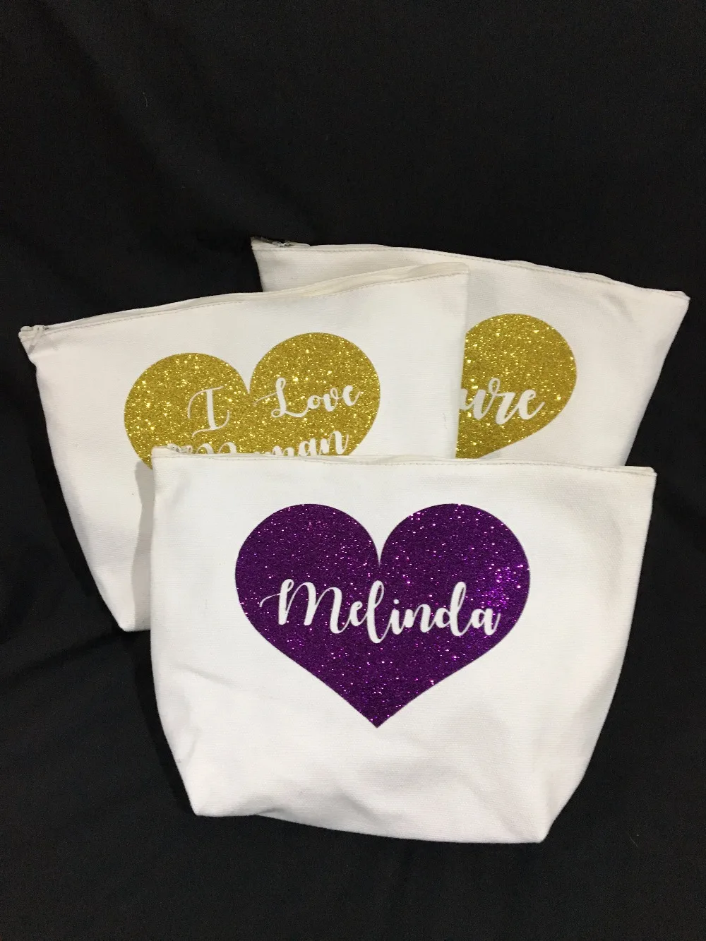 personalize name heart wedding bride Bridesmaid Makeup Gift Make Up comestic Bags pouches Maid of Honour Christmas Birthday gift