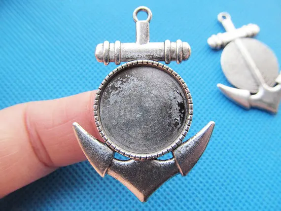 100pcs Antique Silver/Antique Bronze Anchor Base Setting Pendant Charm/Finding,20mm Cabochon/Cameo Tray Bezel,DIY Accessory