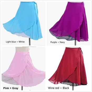 Uzun Bale dans eteği Yetişkin Çocuk Şifon Çift Renkli Çiçek Baskı Uygulama Leotard Tutu Balerin Kadın Bale Elbise