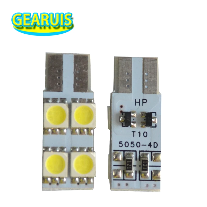 

100pcs T10 Non polar LED 4 Smd 5050 Chips Led Car Door Light Bulbs Side Wedge Tail Parking W5W 194 4led Cold White 12V