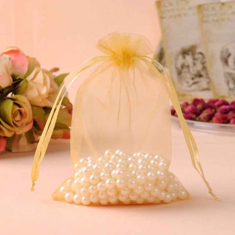 25x35cm Gold Organza Gift Bags  50Pcs/Lot Large Organza Fabric Gift Pouch Bags Wedding Favors Packaging Can Be Custom Logo