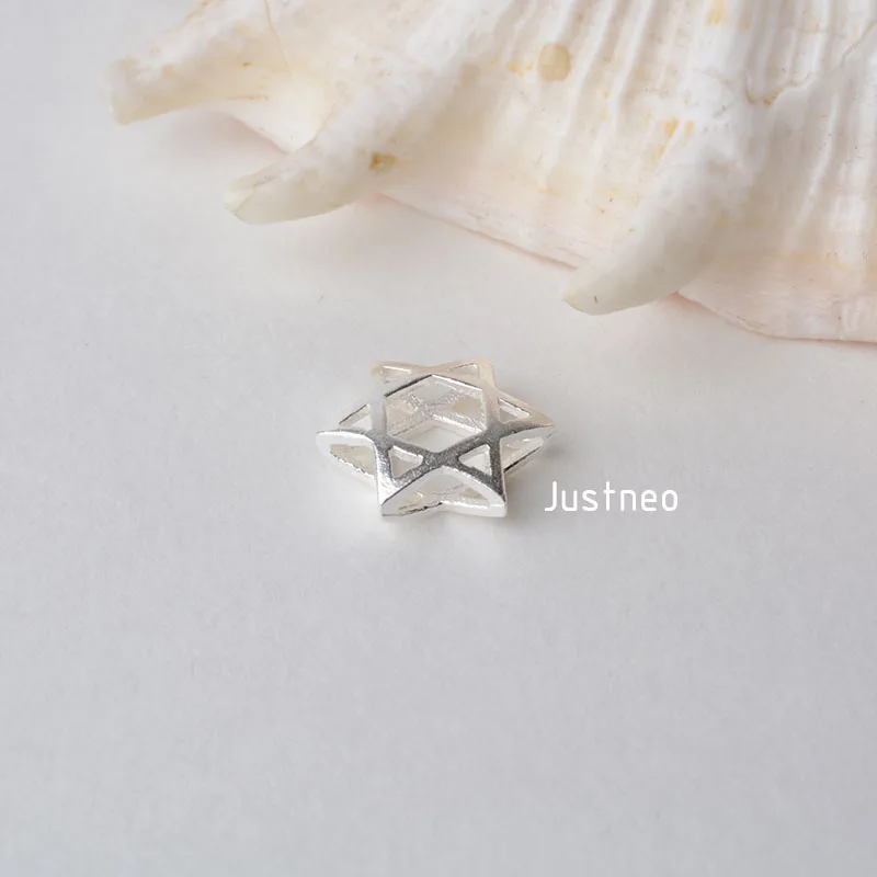 solid 925 sterling silver six-pointed star charm beads, spacer loose bead with 1.3mm hole jewelry diy components accessories