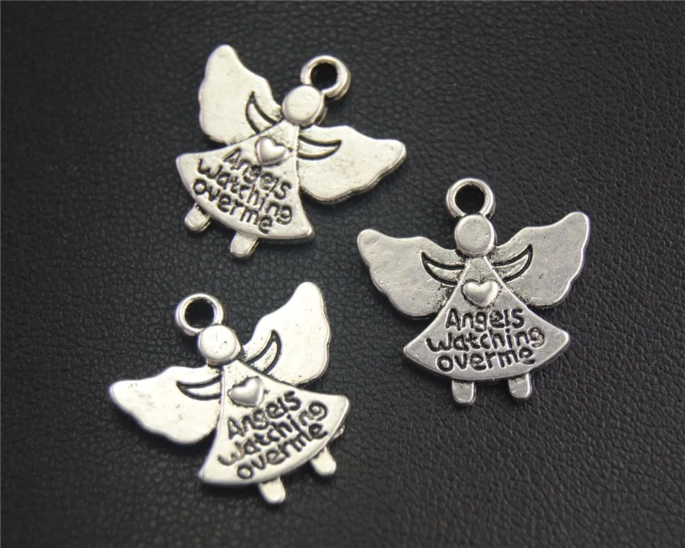 30pcs  Silver Color angels watching over me Charms for Jewelry Making DIY Handmade Craft 19x19mm A1993