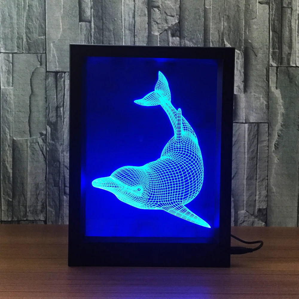 Dolphin 3d Stereo vision Photo frame night light Led decoration 7 color  Remote control Acrylic gifts Action figure Y93