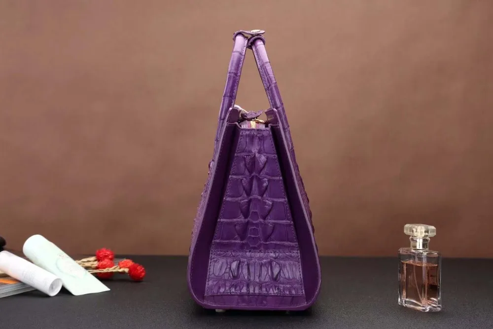 High End quality genuine crocodile skin leather lady tote bag purple color alligator head skin women tote cross body bag red