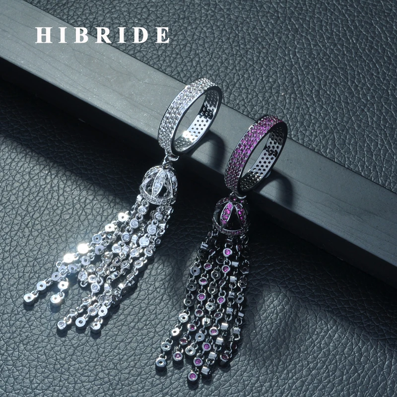 HIBRIDE Luxury Famous Tassel Rings for Women Inlay AAA Cubic Zirconia Rings Fashion Jewelry Party Accessories Femmel  R-265