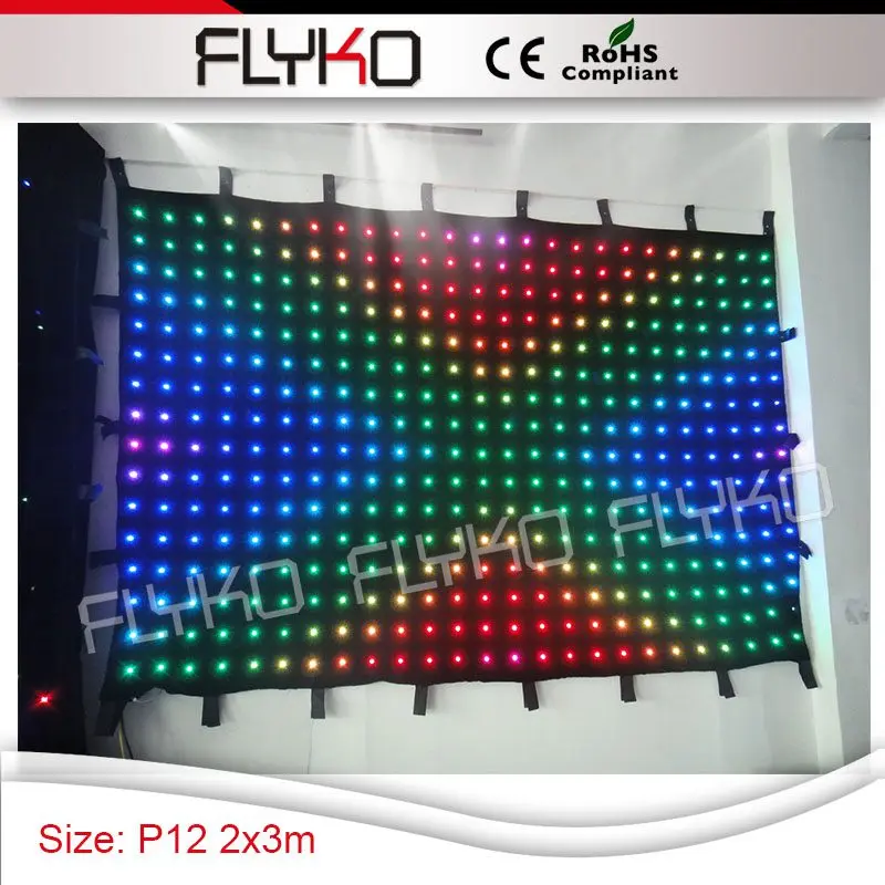 

led curtain 2m x 3m RGB 3in1 color vision stage fireproof backdrop P12cm full xxx led video curtain screen