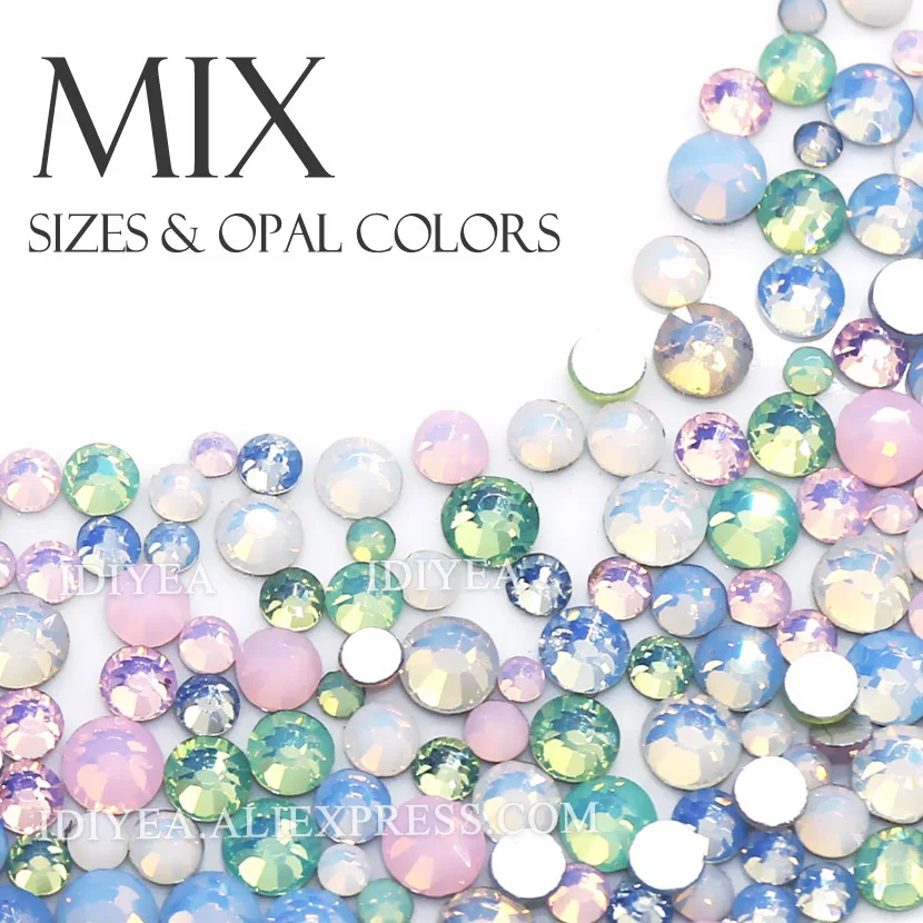 Mix Opal Colors all sizes SS3-SS30 Nail Art Rhinestones for DIY 3D manicure Non hot fix crystals glitters strass stones on nails