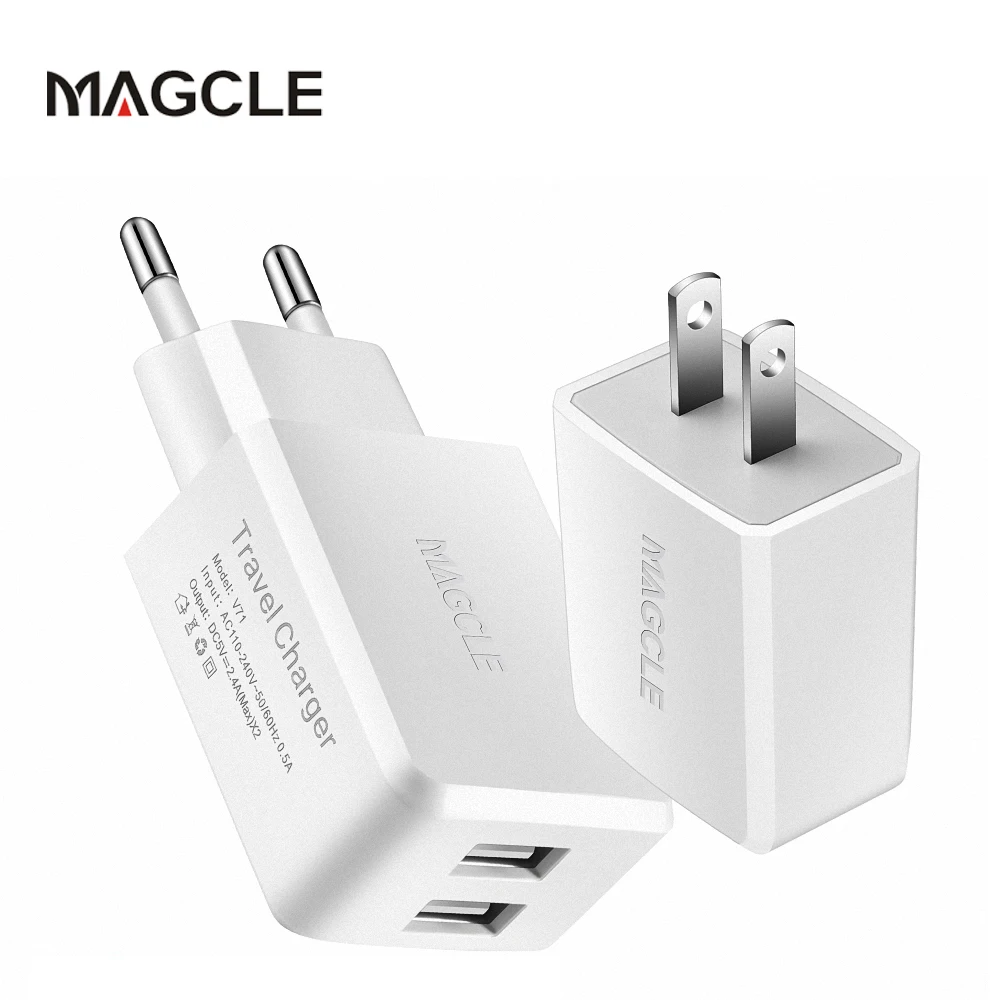 Magcle شاحن USB مزدوج 5V2.4A الجدار شاحن للهاتف المحمول المزدوج USB ميناء السفر الجدار شاحن هاتف ذكي USB مهايئ شاحن