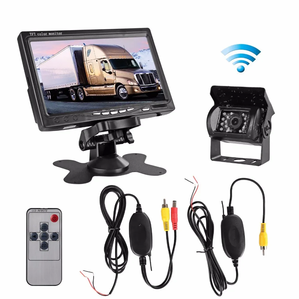 

ANSHILONG 12V-24V Wireless IR Night Vision Rear View Backup Camera + 7" TFT LCD Monitor Kit For Truck / Van / Caravan / Trailers