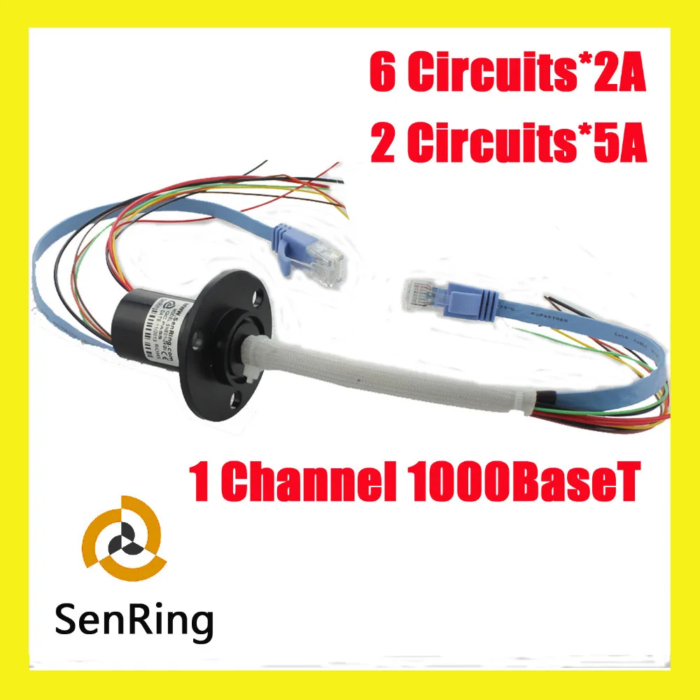 RJ45 Ethernet connector 1channel 1000BaseT 6 circuits 2A+2 circuits 5A ethernet slip ring with OD 22mm