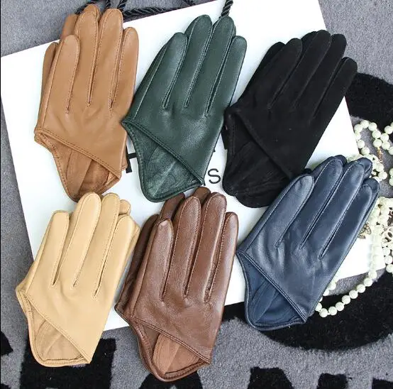 Women's runway fashion natural sheepskin leather half palm gloves female performance dancing genuine leather glove  R1350